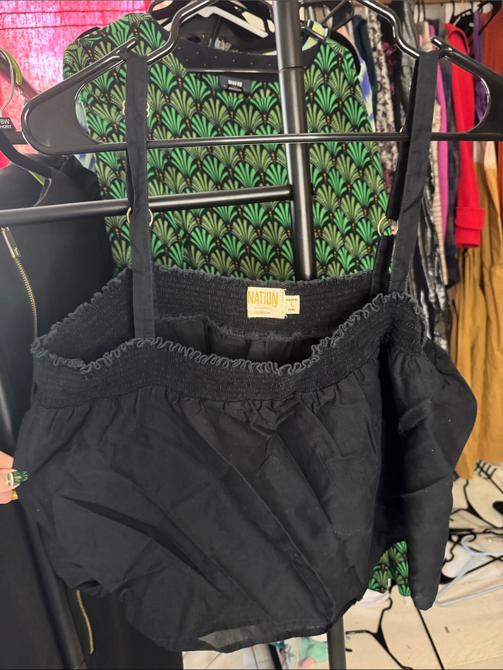 Nation LTD Black Smocked Crop Camisole